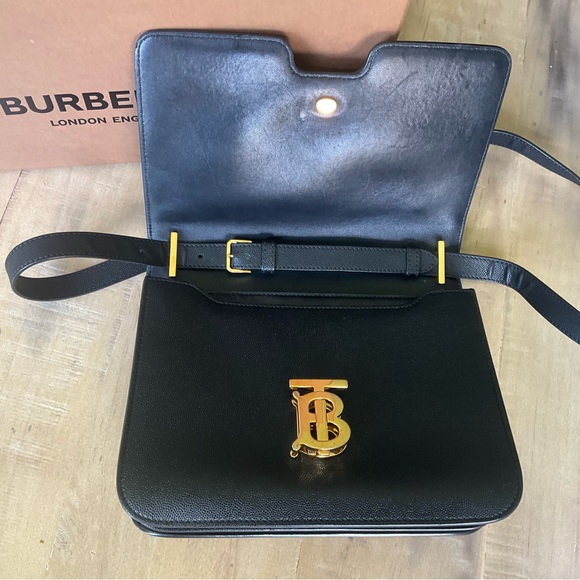 Burberry Medium TB Bag – Black Grained Leather with Gold Hardware - Picture 9 of 15